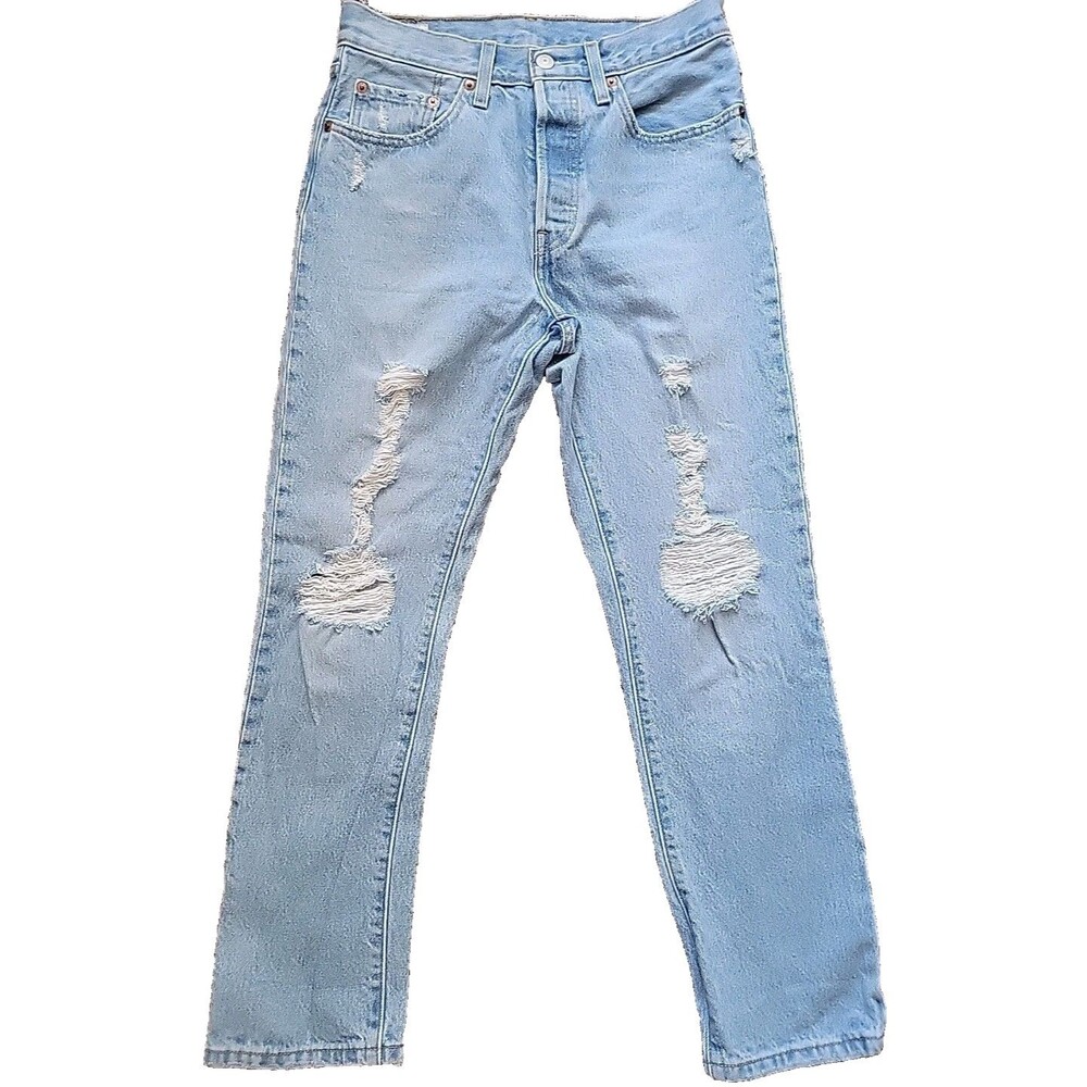 Levis 501 Jeans Womens 26x28 Light Wash Button Fly Mid Rise Straight Leg Denim